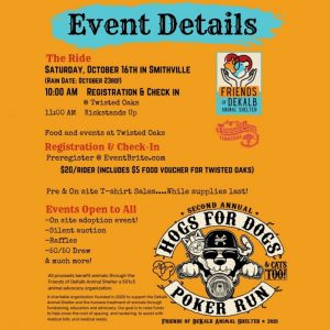 2nd annual Hogs for Dogs Poker Run for the DeKalb Animal Shelter Saturday, October 16