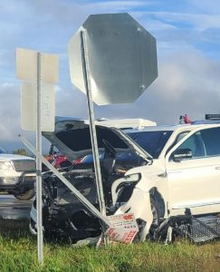 23 year old Chelsea Lee of Cookeville was turning left onto Allen Ferry Road from US Highway 70 Sunday in a 2020 Lincoln Navigator when she struck the side of a 2007 Hyundai GST, driven by 21 year old Dusten Sutherland of Smithville who was west on Highway 70. Lee’s vehicle came to final rest against a stop sign at the intersection of Allen Ferry Road and US Highway 70. Sutherland’s automobile came to final rest off the right side of US Highway 70. (Jim Beshearse Photo)