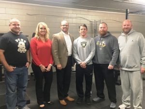 DCHS has beefed up its weight room for several athletic programs thanks to a little help from friends at Wilson Bank & Trust. Coaches from the DCHS basketball, baseball, softball, and soccer programs on Friday, November 19 personally thanked Chad Colwell and Kalah Donnell of Wilson Bank & Trust for the bank’s funding of the weight room renovation. Pictured left to right: Soccer Coach Dylan Kleparek, Kalah Donnell, Chad Colwell, Boys Basketball Coach John Sanders, Baseball Coach Tad Webb, and Girls Basketball and Softball Coach Danny Fish