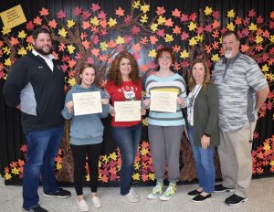 DeKalb County High School continued its monthly observance Friday of recognizing a teacher, student, and parent or guardian of the month: Pictured here left to right in front of one of the high school’s ‘Thankfulness Tree’ designed by Stephanie Turner are Assistant DCHS Principal Thomas Cagle, Parent of the Month Essay Winner Sadie Moore, Teacher of the Month Stephanie Turner, Student of the Month Joanie Campbell, Assistant DCHS Principal Jenny Norris, and DCHS Principal Bruce Curtis.