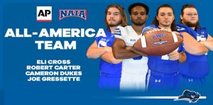 Eli Cross (pictured here far left) is an All-American! The former DCHS football standout and three of his teammates at Lindsey Wilson College in Columbia, Kentucky have been selected to the Associated Press NAIA All-America Football team.