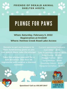 Friends of DeKalb Animal Shelter to Sponsor “Plunge for Paws”