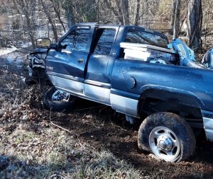 Three people were involved in a Saturday afternoon crash at 500 North Congress Boulevard, Smithville. Two of them were injured. According to the Tennessee Highway Patrol, 29 year old Brittaney L. Williams of Smithville was traveling north on Highway 56 in a 2011 Chevy Cruze when she apparently crossed the center line and struck a southbound 2002 Dodge 2500 (shown here) driven by 25 year old Garrett McReynolds of Woodbury. 25 year old McKenzie Poteete of Liberty was a passenger with McReynolds.