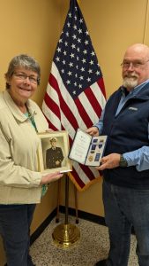 The DeKalb County Veterans Services Office recently was honored to present the Korean Ambassador for Peace Medal to the family of LTJG Clyde Thomas United States Navy. Presenting was Bill Rutherford. County Veteran Service Officer. Accepting the Medal on behalf of LTJG Thomas was Jan Thomas (Daughter)