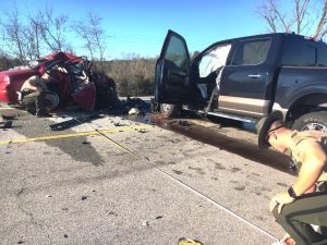 THP Troopers Bobby Johnson and Caleb Bain investigating fatal crash on Highway 96 near Liberty Thursday