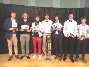 DCHS Tiger Basketball Award Winners pictured left to right: Robert Wheeler, Isaac Knowles, Elishah Ramos, MVP Conner Close, Brayden Antoniak, Stetson Agee, and Jordan Parker