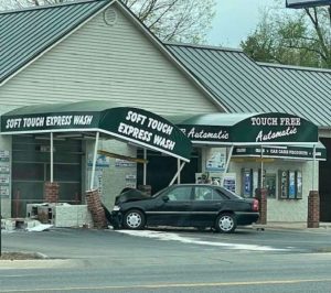 Drive through car wash took on a different meaning last Wednesday afternoon as an elderly motorist crashed into the Soft Touch Express Wash on Broad Street in Smithville.