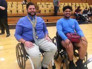 Students and staff at DeKalb County High School experienced what life in a wheelchair is like firsthand Thursday as part of the Team ALeX “Spend a Day in My Wheels” challenge. (Pictured here: DCHS Assistant Principal Thomas Cagle and DCHS Senior Brayden Tubbs were among nine students, three teachers, one administrator, and Director of Schools Patrick Cripps who took part in the day long event)The idea for the challenge came from 16-year-old Alex Johnson, a tenth grader at Friendship Christian School in Lebanon and a wheelchair user. Alex is the son of Smithville native and DCHS alumni Nathan Johnson. Alex is the grandson of Mike and Jeana Johnson.