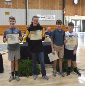 Pictured left to right with their Perfect Attendance Awards were Ben Driver, Autumn Crook, Kaden Mullinax, and Maddux Pyburn.