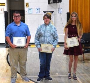 Three DWS 8th grade students made the A/B Honor Roll for the year at DWS. Pictured left to right are Ethan Reynolds, Alex Vaughn, and Chaylea Lunsford.