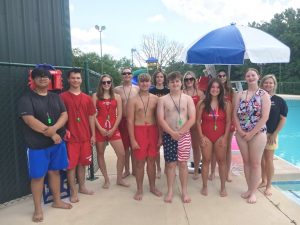 The Smithville Municipal Swimming Pool will open for the summer on Friday, May 27 for Report Card Day. Manager Jeania Cawthorn pictured here with pool lifeguards