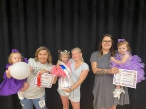 Winners in the girls 13-24 months category: Queen Norah McKeown (center), 16 month old daughter of McKaiely Wade and Jimmy McKeown of Smithville. She was also awarded for Prettiest Eyes. Emma Rose Chapman (left), 21 month old daughter of Jocelyn and Corey Chapman of Dowelltown received second place and was named Most Photogenic. Third place went to Kennedy Elaine Shanks (right), 20 month old daughter of Ethan Shanks and Victoria Stanley of Smithville and was judged to have the Prettiest Attire.