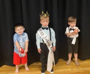 Winners in the category for boys ages 25 to 48 months: Samuel Keith Griffin (center) was crowned King. He is the 3 year old son of Luke and Casey Griffin of Alexandria. He also won for Most Photogenic and Prettiest Eyes, Hair, and Attire. He also took home the People’s Choice Award. Second place went to 30 month old Maddon James Allen (left) while Brinson Barnes (right), 2 year old son of Peggy and Brownie Barnes of Smithville received third place.