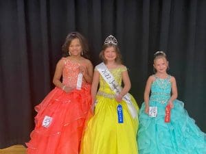 Miss Jamboree Winners in the 7-10 year old age group: 8 year old Katy Jo Bowen (center) is the Miss Jamboree Queen in the 7-10 year old age group. She is the daughter of the late Joseph Bowen and Cody and Kimberly Atnip of Liberty. Alexis Shepherd (right) received second place. She is the 7 year old daughter of Donald and Misty Shepherd of Dowelltown. Third place went to 9 year old Arraya Jenae Taylor (left) of Smithville, daughter of Angie Taylor.