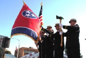 Members of Smithville Fire Department Post Colors During Fiddlers Jamboree Welcome Program Friday