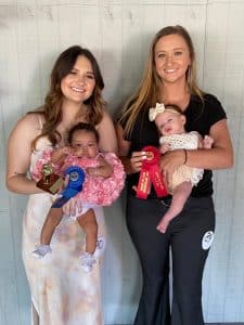 DeKalb Fair Baby Show Girls (1 day to 3 months) Winner: Kyla Rochelle Blackwell (left), 2 month old daughter of Kerra Necole Blackwell of Liberty; Runner-up: Orbrie Annamay Burke (right), 2 month old daughter of Jonah and Kelsey Burke of Smithville