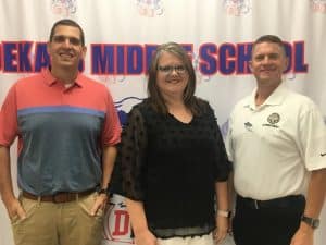 Director of Schools Patrick Cripps welcomes the new Principal at DeKalb Middle School Caleb Shehane and Assistant Principal Angela Johnson. Shehane comes to DMS from Centertown Elementary School in Warren County where he served as a 6th grade math teacher for 12 years. Johnson, 12 year educator and former educational assistant, has served for the last 6 years as a teacher at DMS.