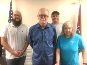 The new Alexandria Mayor and two Aldermen were sworn into office August 23 by City Attorney Vester Parsley. The entire makeup of the Mayor and Aldermen are as follows pictured left to right: Alderman Curtis Rutter, Mayor Lloyd Dyer (now deceased), Alderman Rusty Bradshaw, and Alderman Lynne Dickerson