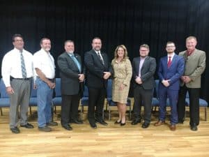 DeKalb County Public Officials were sworn into office to begin their new terms effective September 1. Pictured left to right: County Clerk James L. (Jimmy) Poss, Road Supervisor Danny Hale, Register of Deeds Daniel Seber, Sheriff Patrick Ray, Circuit Court Clerk Susan Martin, General Sessions and Juvenile Court Judge Brandon Cox (sworn in last Friday), County Mayor Matt Adcock, and Trustee Sean Driver. All terms are 4 years except the Judge position which is an 8 year term