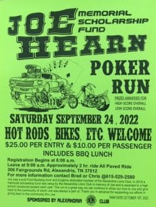 Joe Hearn Memorial Scholarship Fund Poker Run Saturday, September 24