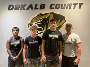 Listen for WJLE’s Football Tiger Talk Program at 6:30 p.m. prior to the 7 p.m. kick-off of the game tonight (Thursday, September 1) between DCHS and Macon County in Smithville. The Tiger Talk Show will feature as pictured here left to right: Tiger players Juan Ortega, Ty Webb, and Wil Farris with Coach Steve Trapp. Listen to the WJLE game broadcast with John Pryor and Luke Willoughby following Tiger Talk