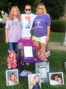 The family of the late Christie Mullican prepared and read a poem “My Empty Chair” and displayed a purple chair with sparkles called “Christie’s Chair” in tribute to their loved one who died of an overdose in 2005 and in memory of others who have lost the battle of addiction. Pictured here: Amanda Parsley, Isaac Pinegar, and Melissa Randall