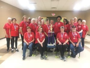 Champions! DeKalb Seniors competed in the Senior Olympics District Chair Volleyball Competition Monday, September 26 at Crossville and brought home several medals. Pictured here seated left to right front row: Diane Haberman, Margaret Nichols, Jan Thomas, and Jim Branham. Standing Middle Row left to right: Pam Redmon (Smithville Senior Center Director), Phyllis Nichols, Peggy Fuson, Linda Davis, Donna Sarber, Elizabeth White, Jo Ann Williams, Gwen League, and Nancy Wiebel. Standing Back Row left to right: Jim Graul, Bob Sarber, Carol Goundry, Diane Ferrell, Debbie Repasy, Alda Lee, Bill Huebner, Frances Gay, and Anne Huebner. Not pictured Steve Repasy, Chele Blaine, Larry Williams, and Rick Davidson. Anna Parker (not pictured) is the score keeper. Two others, Mary Lawson and Marvin Garven (not pictured) have participated in Chair Volleyball but were unable to compete at the Senior Olympics.