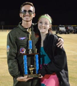 Eli Martin and Hannah Swoape with color guard trophy