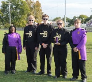 D.C.H.S. Percussion won first place in its category at the Yellow Jacket Invitational. PIctured from left to right from DeKalb are Gavin Conger, J.D. Thomas, and Serenity Patterson.