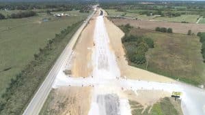 Overhead drone view of Highway 56 project near Dollar General Store and State Route 288 intersection