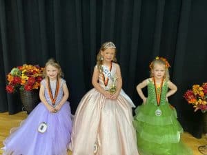 Winner of the Fall Fest Pageant (ages 4-6): Ansley Grace Snow (center), 6 year old daughter of Ashleigh Snow and Andy and Laura Snow of Smithville. She was also awarded for prettiest attire. First runner-up Brynlee Allana Rankhorn (left) 4 year old daughter of Jacob and Ashlee Rankhorn of Rock Island. She was also awarded for prettiest hair. Second runner-up Dallas “Toby” Agee (right), 5 year old daughter of Donny and Stephanie Agee of Smithville