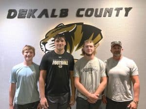 Listen for WJLE’s Football Tiger Talk Program at 6:30 p.m. prior to the 7 p.m. kick-off tonight (Friday, October 14) between DCHS and Upperman in Baxter. The Tiger Talk Show will feature as pictured here left to right: Tiger players Jordan Parker, Wil Farris, and Colby Barnes with Coach Steve Trapp. Listen to the WJLE game broadcast with John Pryor and Luke Willoughby following Tiger Talk