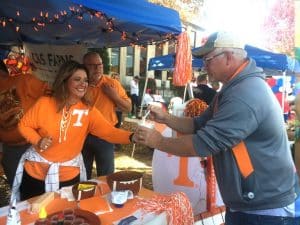 Circuit Court Clerk Susan Martin of the Courthouse Gang-County Public Officials serving up chili at the Habitat Cook-off and Bake Sale in October