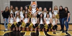 2022-23 DCHS Basketball Cheer Team: Pictured front row from left are Chayla Knauer, Katie Patterson, Katherine Gassaway, Amelia Atnip, Reese Williams, Hannah Lohorn, and Eden Garner. Pictured back row from left are Head Coach Sheila Kirby, Yvette Chivers, Annabella Dakas, Averie McMinn, Madeline Martin, Mascot “Tigger”, Addison Kyle, Sara Moore, Bella Rackley, Sage Atkins, Coach Kaitlyn Roller, and Coach Hayley Martin.