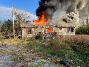 A fire Friday afternoon destroyed a double wide mobile home at 394 Redmon Road. DeKalb County Firefighters were summoned to the home of Roger Bailey at 1:53 p.m. “We found a fully involved trailer fire upon our arrival with flames showing out the roof, front, and rear of the residence,” said Lieutenant Blake Cantrell. No one was home at the time but Mr. Bailey was notified and returned to the scene. The cause of the fire is undetermined. Members of the Main Station, Midway, Johnson’s Chapel and Tanker #1 of the DeKalb County Volunteer Fire Department responded. (DeKalb Fire Department Photo)