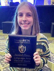 DCHS BETA Club student Peyton Norris placed 2nd in the state for 11th grade language arts at the Tennessee BETA Club Convention in Nashville