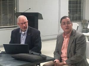 John Grubbs (left), Human Resource Consultant and Warren Nevad (right), Municipal Management Consultant of the Municipal Technical Advisory Service met with the mayor and aldermen during a work session in November to suggest that city personnel policy changes be made.