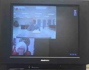 First degree murderer Archie Roberts and State Parole Board member Mae Beavers pictured during Parole Hearing Video Conference Wednesday