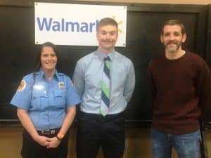 Steve Abell of Walmart (right) presented the 2022 Walmart 5 Year Length of Service Firefighter Awards to DeKalb County Firefighters Kim Cantrell, Luke Green and Jacob Parker at the awards banquet Saturday night. Jacob Parker not pictured.