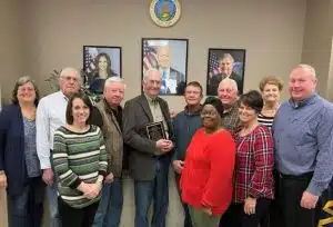 R.V. Billings, Jr. (pictured here holding plaque) was honored for his service to the Farm Service Agency, both as a county executive director and as a county committee member, for over 43 years of cumulative service. Mr. Billings’ contributions to DeKalb County farmers and agriculture are unparalleled, and his influences and leadership will benefit many generations to come.