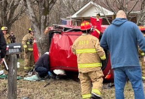 Two people were seriously injured in a one car Friday morning crash at 9088 Short Mountain Highway. 33-year-old Bobby O’Conner, Jr. and 39-year-old Latonia Anderson, both of Smithville were taken from the scene by DeKalb EMS to a helicopter landing zone and airlifted to Vanderbilt Medical Center in Nashville (Chris Tramel Photo)