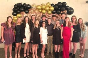 DeKalb West School Basketball Players and Cheerleaders Honored: DWS 8th basketball players and cheerleaders pictured left to right: Izzy Prichard, Miah Johnson, Hannah Brown, Kenadee Prichard, Olivia George, Ben Barton, Kaylee Redmon, Ben Driver, Chase Young, Charli Cripps, Ethan Brown, Bella Franz, Raegan Murphy, and Emily Fry.