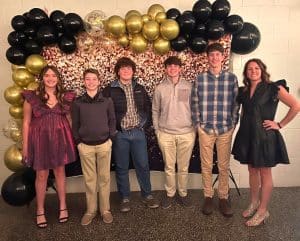 DeKalb West School Basketball Players and Cheerleaders Honored: Pictured 8th grade players Izzy Prichard, Ben Driver, Ben Barton, Chase Young, Ethan Brown, and Coach Kelly Pyburn.