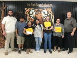 DeKalb County High School continued its monthly observance Thursday of recognizing a teacher, student, and parent or guardian of the month: Pictured here left to right are Assistant DCHS Principal Thomas Cagle, Parents of the Month Jose Hernandez, Elva Avalos and their daughter Yoana Hernandez Avalos, Student of the Month Dixie Hill, Teacher of the Month Tera Mooneyham and DCHS Principal Bruce Curtis.