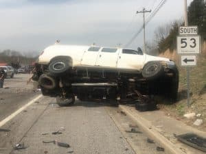 Two men were airlifted after a crash at Liberty Wednesday morning. According to Trooper Brent Collier of the Tennessee Highway Patrol, 62 year old Gregory Drake was north on Highway 53 in a 2011 Ford Econoline 350 (shown here) when he pulled onto Highway 70 and into the path of an eastbound 2008 Dodge Charger driven by 20 year old Jordan Bailiff. Upon impact both vehicles traveled a short distance north before coming to final rest off the left side of the roadway.