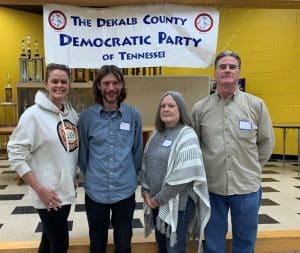 DeKalb County Democrats met Saturday for a re-organization convention at the high school cafeteria. Members of the party’s executive committee and officers were elected to serve a two-year term. Officers pictured here are Chairman Jonathan Bradley (second from left), Vice Chairman Jeff Law (far right), Secretary Susan Loberg (second from right), and Treasurer Tecia Puckett Pryor (far left). (Donna Davis photo)