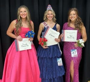 16-year-old Keara McKinsey Milligan (CENTER) won the crown in the 14-16 age category of the Miss Jamboree Pageant Saturday. Milligan is the daughter of Josh and Cyndi Milligan of Smithville. She also won the optional categories for prettiest eyes, prettiest hair, prettiest attire, and most photogenic 16-year-old Ansley Faith Cantrell (RIGHT) was 1st runner-up. She is the daughter of Tony and Amee Cantrell of Smithville. Second runner-up went to Kenadee Rose Prichard (LEFT), the 14-year-old daughter of Luke and Jo Dee Prichard of Alexandria.