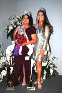 Retiring Mrs. Fair Queen Amy Clare Lockhart (RIGHT) poses with her successor Cindy Taylor after the pageant Tuesday night at the DeKalb County Fair