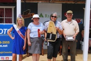 *Autoharp: First Place- Bill Rothe of Estill Springs (RIGHT) Second Place-Pam Hunt of Mansfield, Ohio (SECOND FROM LEFT) Third Place-Beth Rickert of Inverness, Florida (SECOND FROM RIGHT) Miss Jamboree Queen Kenli Faith Fish (FAR LEFT)