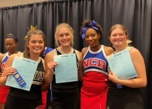 As stand-outs at camp, the three seniors on the team (Elaina Turner, Ally Fuller, and Jade Mabe) were offered applications to join the NCA staff.